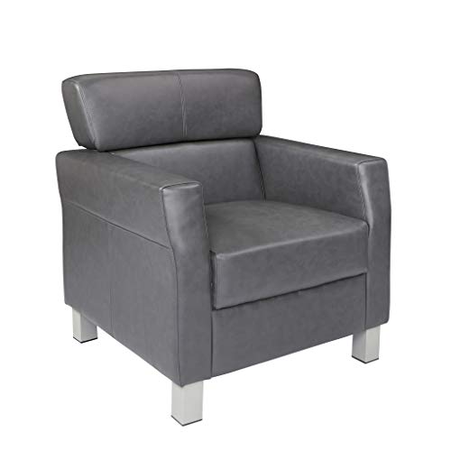 Office Star Bonded Leather Club Chair with Silver Legs,...