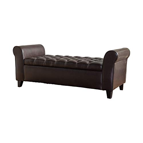 Christopher Knight Home Keiko Contemporary Rolled Arm Storage Ottoman Bench, Brown and Dark, 19.75