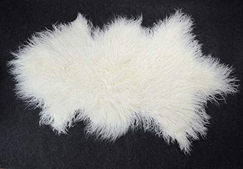 Genuine Tibetan/Mongolian Lamb Curly Fur Pelt Throw Rug (Natural White)