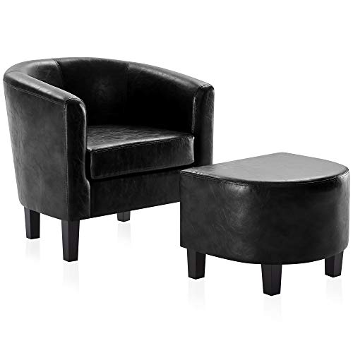 BELLEZE Modern Accent Club Chair with Ottoman Stylish Round...