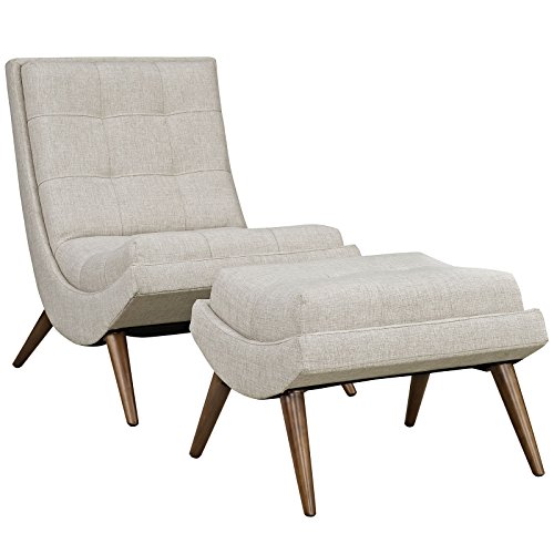 Modway Ramp Fabric Upholstered Lounge and Ottoman 2-Piece...