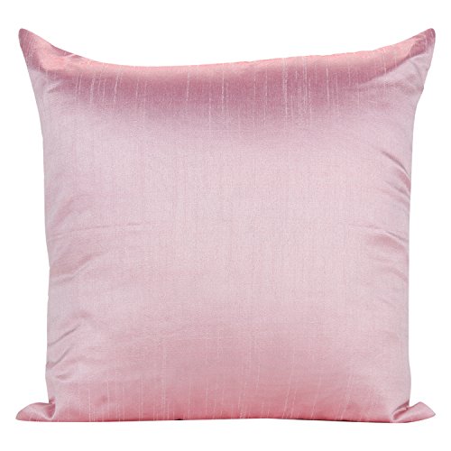 The White Petals Set of 2 Baby Pink Art Silk Pillow Covers, Plain Silk Cushion Cover, Solid Color Baby Pink...