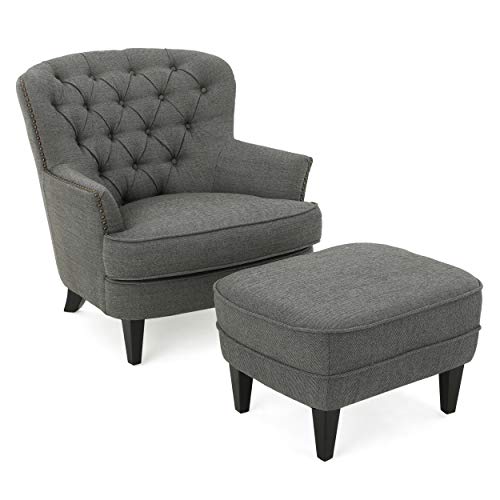 Christopher Knight Home Tafton Fabric Club Chair and Ottoman Set, 2-Pcs Set, Grey