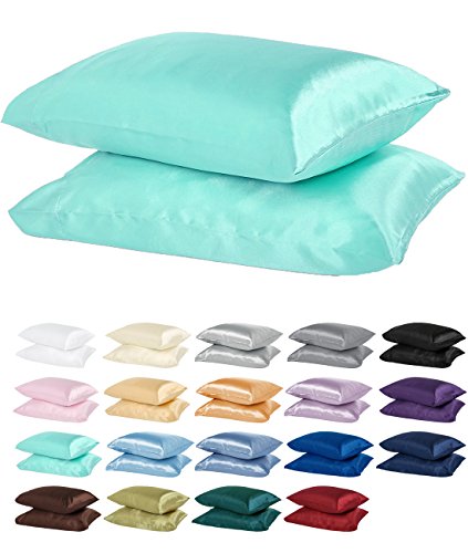 Silky Soft Satin Pillowcase Pair (King, Aqua)