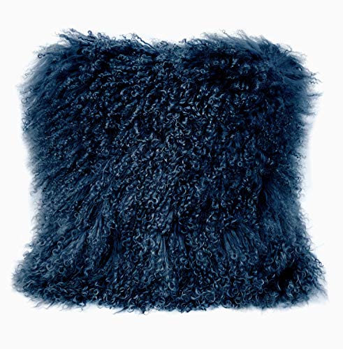 KumiQ 100% Real Mongolian Lamb Fur Curly Wool Pillow Cushion,Home Decorative Sheepskin Throw Pillow with...