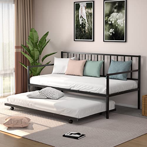 Giantex Twin Daybed and Trundle, Trundle Bed w/ 4 Casters...