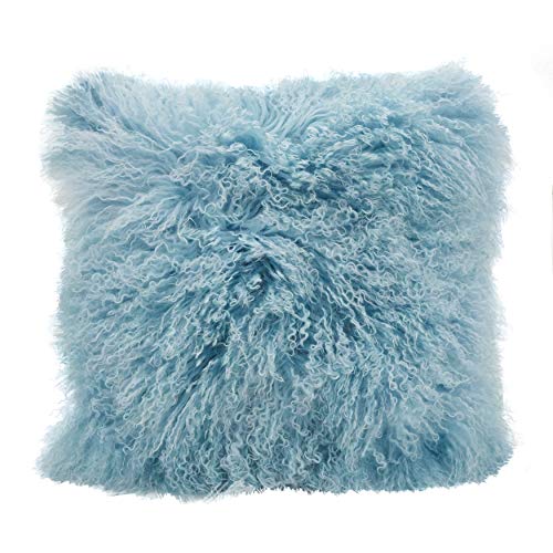 Fennco Styles Genuine Mongolian Lamb Fur Down Filled Decorative Throw Pillow, Many Colors (20-inch Square, Ice...