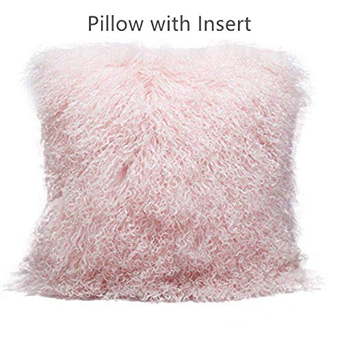 confibona 100% Real Mongolian Lamb Fur Curly Wool Throw Pillow Cushion Decorative Pillow for Living Room...