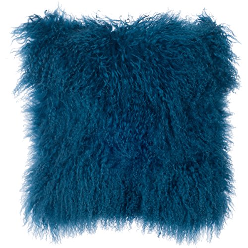 SLPR Mongolian Lamb Fur Throw Pillow Cover (20'' x 20'', Nordic Blue) | Real Sheep Fur Decorative Cushion...