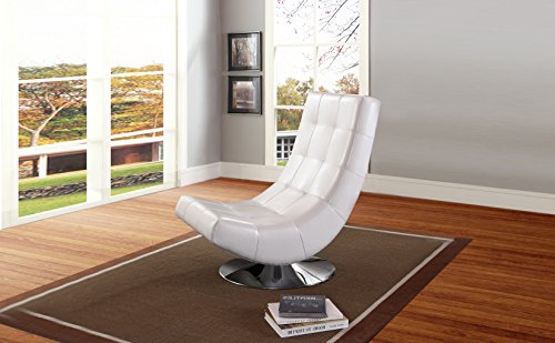 Baxton Studio Wholesale Interiors Elsa Faux Leather Upholstered Swivel Chair with Metal Base, Large, White