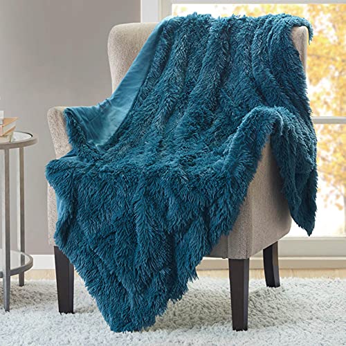 Hyde Lane Teal Fluffy Shaggy Throw Blanket for Couch ，2...