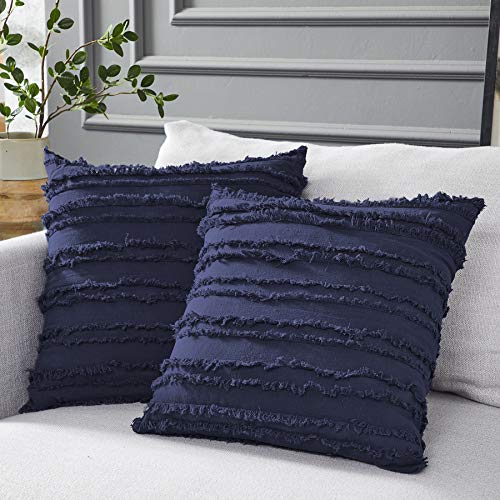 Longhui bedding Dark Navy Blue Throw Pillow Covers for Couch Sofa Bed, Cotton Linen Decorative Pillows Cushion...