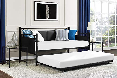 DHP Astoria Metal and Upholstered Daybed/Sofa Bed with Included Trundle, Twin Size Frame, Black