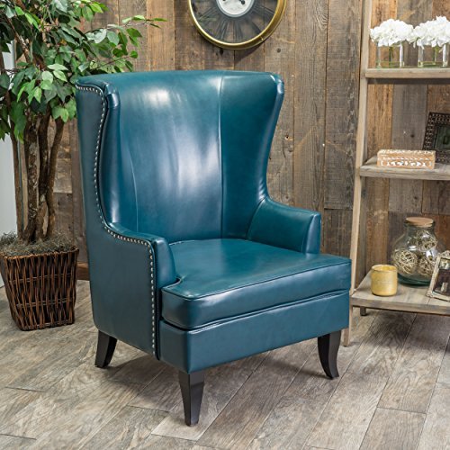 Great Deal Furniture Jameson Tall Wingback Teal Blue Leather Club Chair