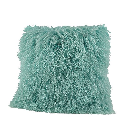 Occasion Gallery Mint Color Real Mongolian Lamb Fur Pillow, Filled. 20 Inch Square